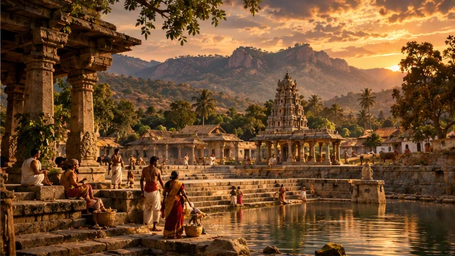 AI-generated artistic interpretation of an imagined historic temple tank